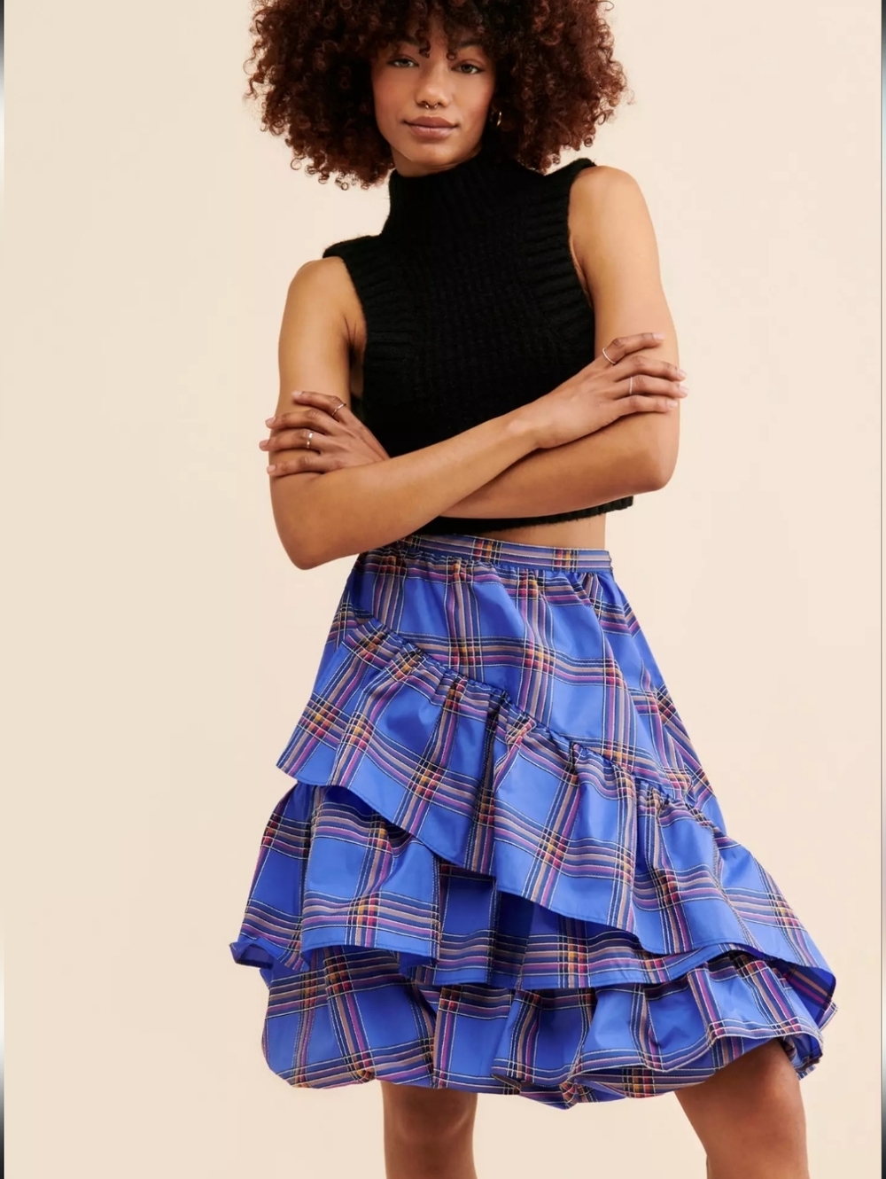 Anthropologie MAEVE Tiered Ruffled Mini Skirt Poly Silk Blend Size 2